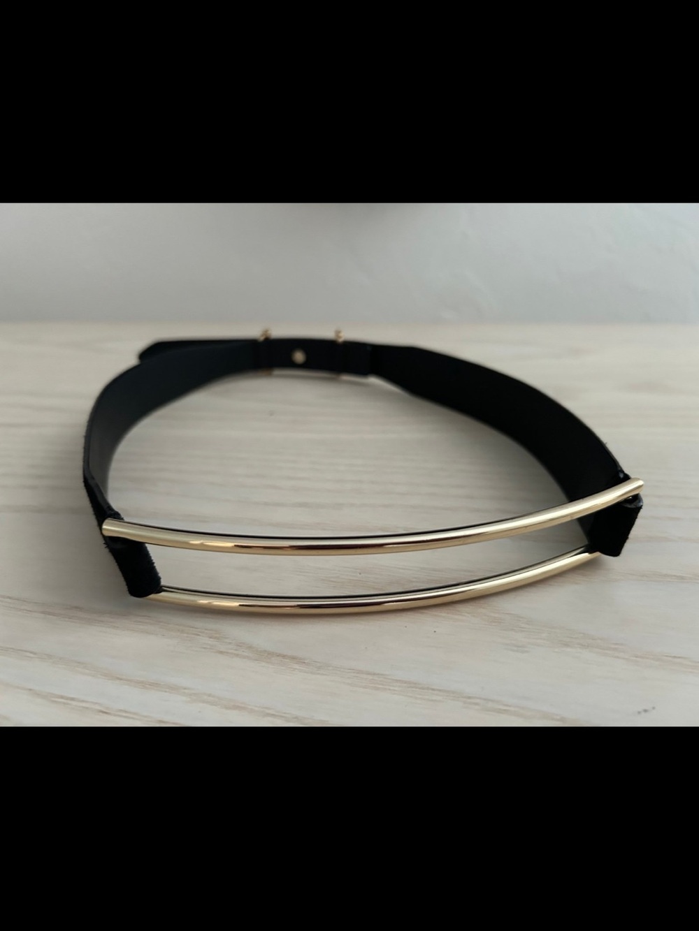 REISS XS Gold Bar Accent Black Waist Belt - Women's Fashion Accessory